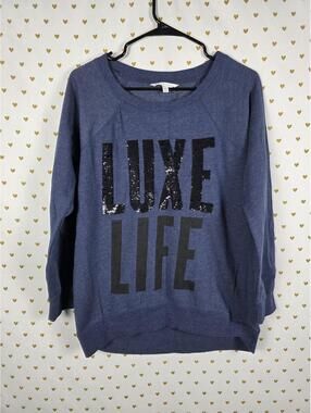 Victorias Secret Blue BLING LUXE LIFE Sweater Shirt MEDIUM